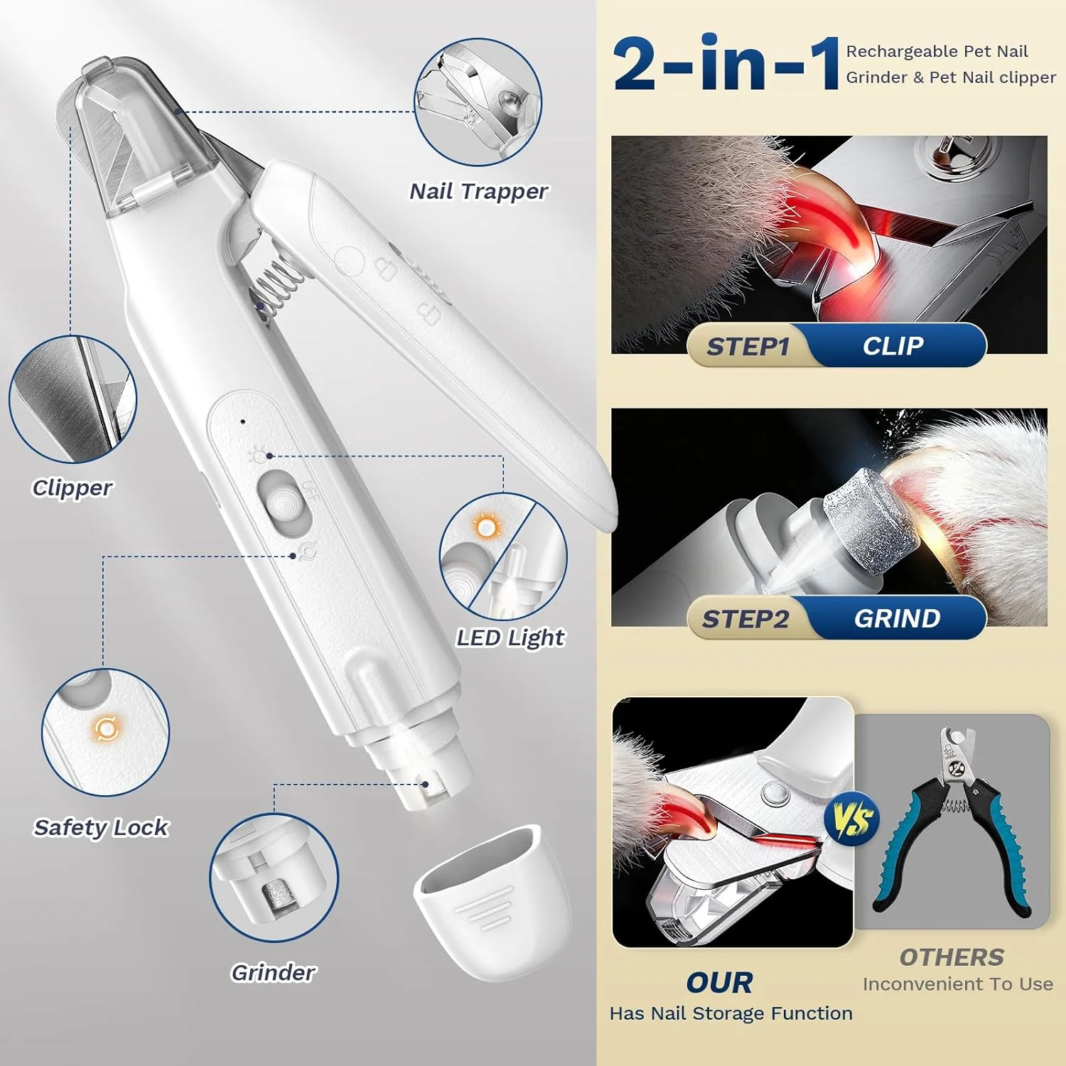 2-in-1 Rechargable Pet Nail Clipper & Grinder - Image 2